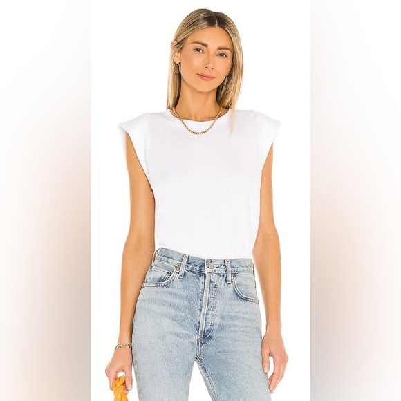 7 For All Mankind EUC White tee, lightly padded shoulders, Pima cotton - Picture 1 of 7